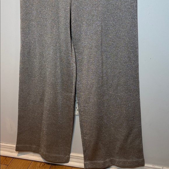J.Crew Women's Sleeveless Lurex Silver Knit Jumpsuit wide leg Velvet Tie small - Picture 5 of 14